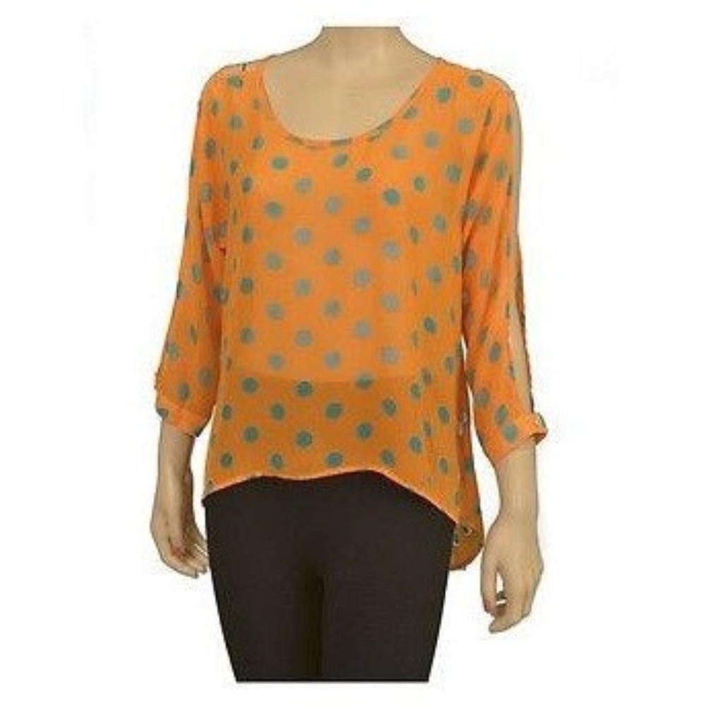 New Oh My Julian Polka Dot Sheer Hi-Lo Hem Blouse